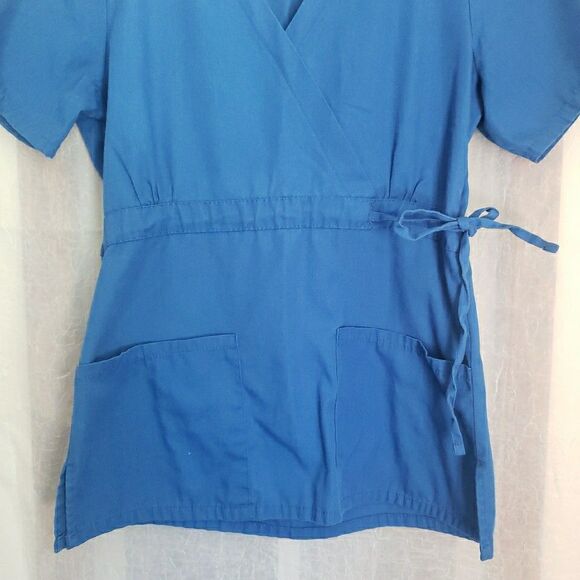 White Swan Fundamentals Scrub Top Blue Scrubs Medical Vet Side Tie Women Size XS - Picture 3 of 7